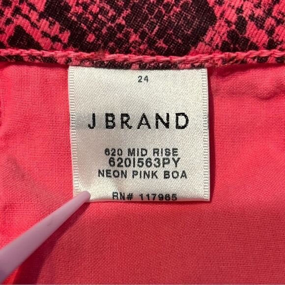 J Brand 620 Mid Rise Super Skinny Neon Pink Boa Print Size 26 - Picture 8 of 12